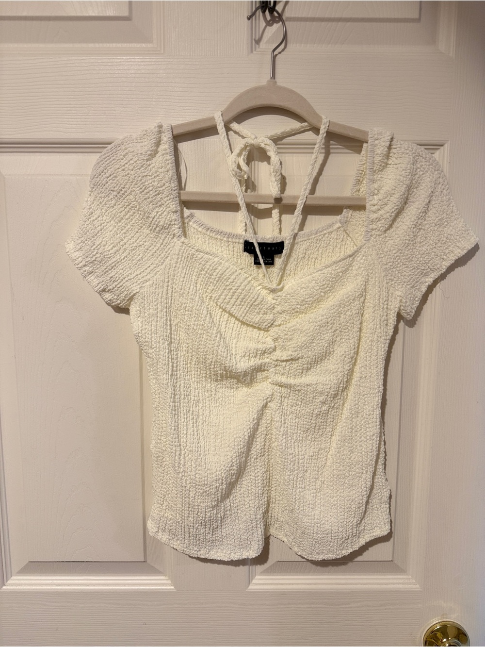 Sanctuary White Textured Ruched Top Size Large NWOT Cottagecore Boho - Picture 3 of 7